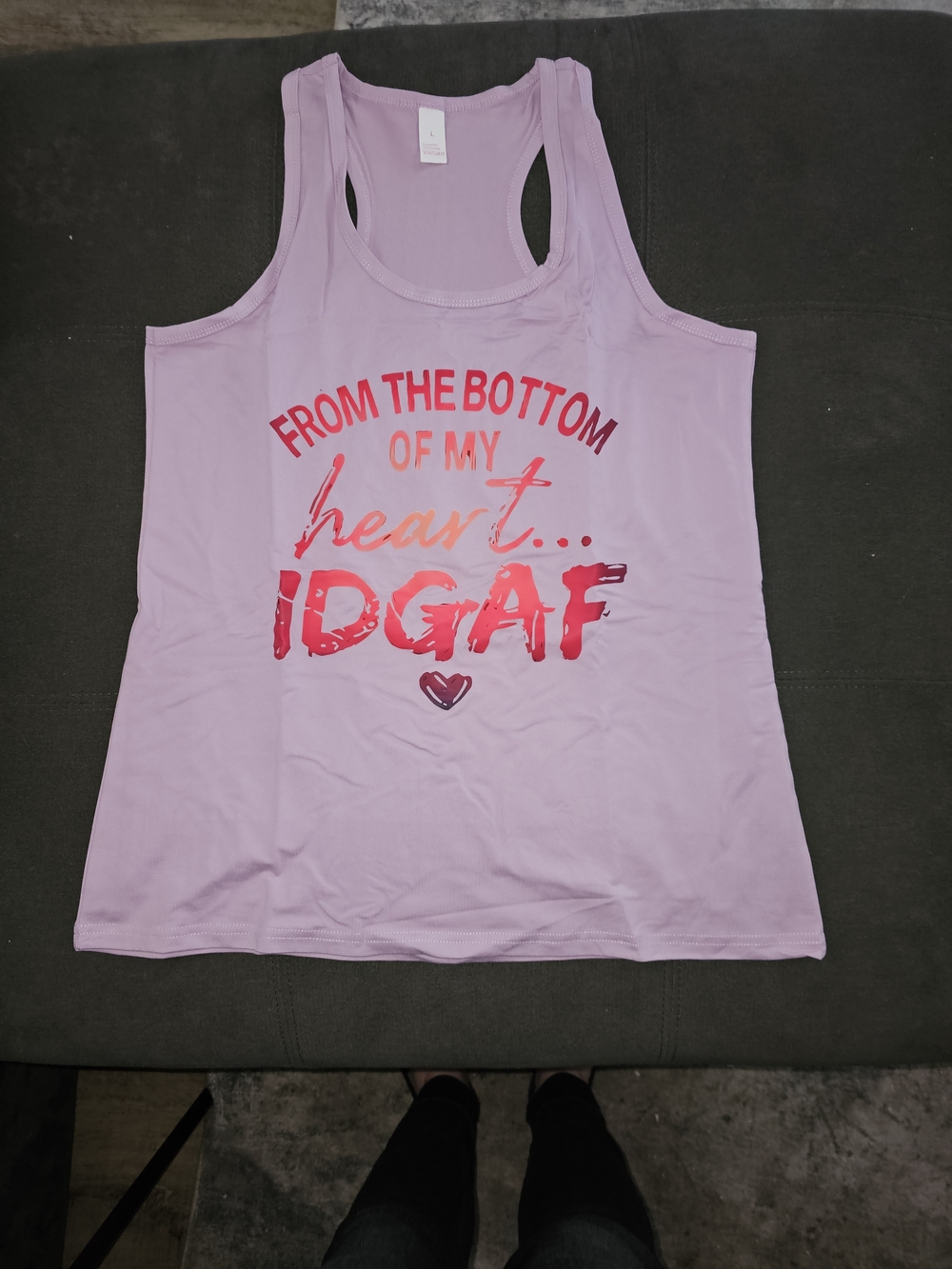 Pink Graphic Racerback Tank Top with IDGAF Slogan